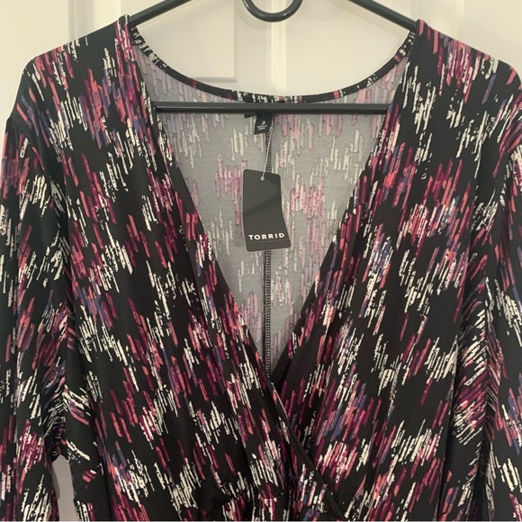 Torrid Black Purple Long Sleeve Mini Dress Size 3X New With Tag Bell Sleeves - Picture 5 of 7